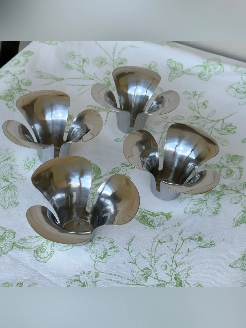 Vintage 2 Pairs of Ikea Stillhet Silver tone Tea Light Holders, Botanica /Floral